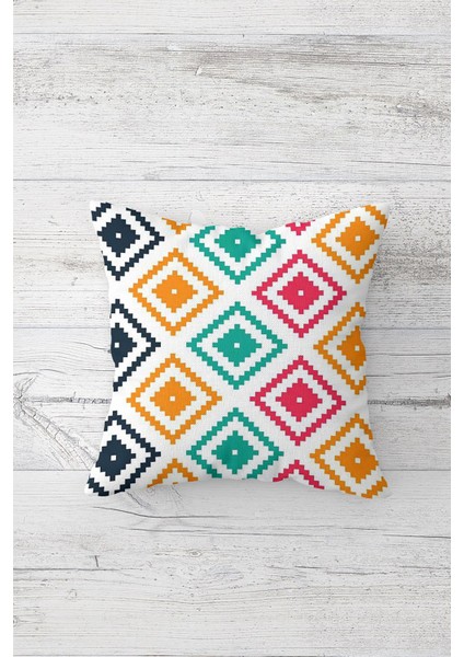 Renkli Geometrik Desen Çift Tarafı Baskılı Gizli Fermuarlı Yastık Kılıfı Kırlent Koltuk Yastık Kılıf
