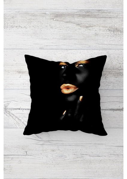 Siyahi Kadın Desenli Çift Tarafı Baskılı Gizli Fermuarlı Yastık Kılıfı Kırlent Koltuk Yastık Kılıfı