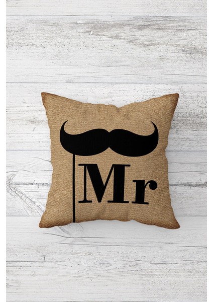Mr. Yazılı Çift Tarafı Baskılı Gizli Fermuarlı Dekoratif Kırlent Kılıfı Yastık Kılıfı
