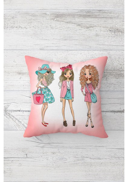 Fashion Girl Pop Art Çift Tarafı Baskılı Gizli Fermuarlı Yastık Kılıfı Kırlent Koltuk Yastık Kılıfı