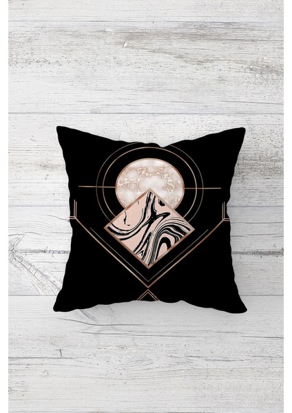 Siyah Geometrik Desen Çift Tarafı Baskılı Gizli Fermuarlı Yastık Kılıfı Kırlent Koltuk Yastık Kılıfı