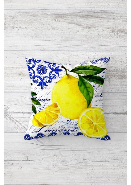 Limon ve Yaprak Çift Tarafı Baskılı Gizli Fermuarlı Yastık Kılıfı Kırlent Koltuk Yastık Kılıfı