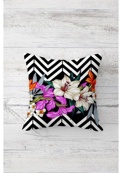 Lilyum Zigzag Desenli Çift Tarafı Baskılı Gizli Fermuarlı Yastık Kılıfı Kırlent Koltuk Yastık Kılıfı