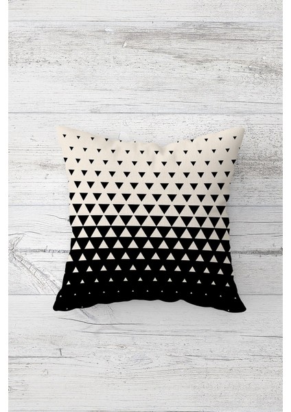 Bej Siyah Üçgen Desen Çift Tarafı Baskılı Gizli Fermuarlı Yastık Kılıfı Kırlent Koltuk Yastık Kılıfı