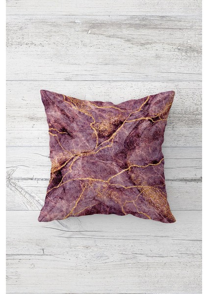 Gold Çizgili Mermer Çift Tarafı Baskılı Gizli Fermuarlı Yastık Kılıfı Kırlent Koltuk Yastık Kılıfı