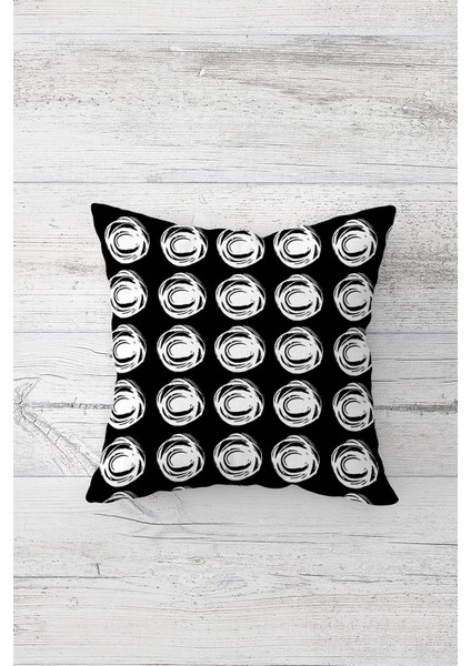 Beyaz Benekli Daire Çift Tarafı Baskılı Gizli Fermuarlı Yastık Kılıfı Kırlent Koltuk Yastık Kılıfı