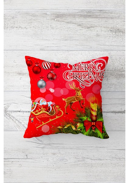 Noel Baba Geyik Yılbaşı Çift Tarafı Baskı Gizli Fermuarlı Yastık Kılıfı Kırlent Koltuk Yastık Kılıfı