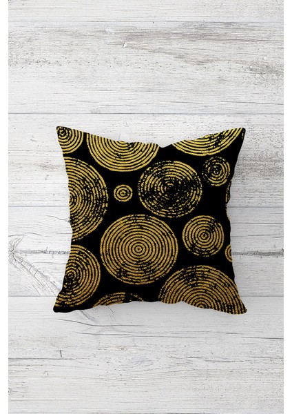 Gold Ağaç Yaş Halkası Çift Tarafı Baskılı Gizli Fermuarlı Yastık Kılıfı Kırlent Koltuk Yastık Kılıfı