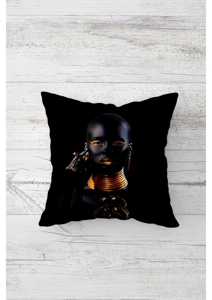 Afrikalı Siyahi Kadın Çift Tarafı Baskılı Gizli Fermuarlı Yastık Kılıfı Kırlent Koltuk Yastık Kılıfı