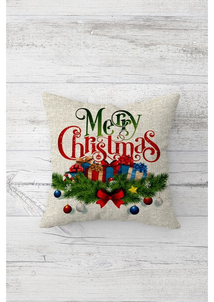 Yeni Yıl Hediyesi Desenli Çift Tarafı Baskılı Gizli Fermuarlı Yastık Kırlent Koltuk Yastık Kılıfı