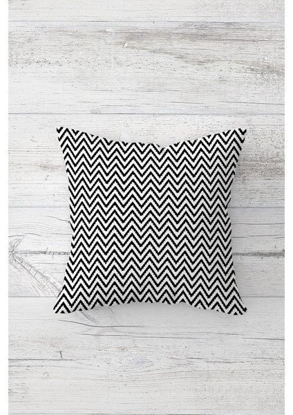 Siyah Beyaz Zigzaglı Geometrik Gizli Fermuarlı Yastık Kılıfı Kırlent Koltuk Yastık Kılıfı