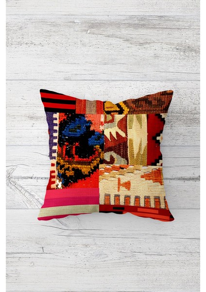 Etnik Kilim Motifli Patchwork Çift Taraflı Gizli Fermuarlı Yastık Kılıf Kırlent Koltuk Yastık Kılıfı