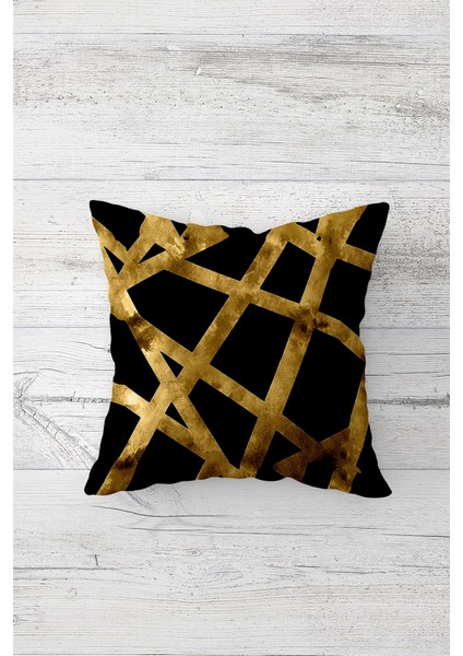 Gold Şeritli Çift Tarafı Baskılı Gizli Fermuarlı Yastık Kılıfı Kırlent Koltuk Yastık Kılıfı