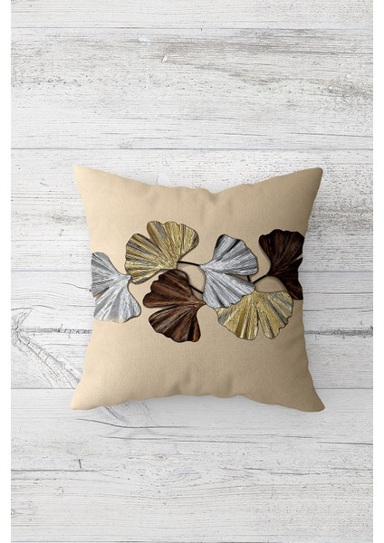 Ginko Biloba Yaprağı Desen Çift Tarafı Baskılı Gizli Fermuarlı Kırlent Koltuk Yastık Kılıfı