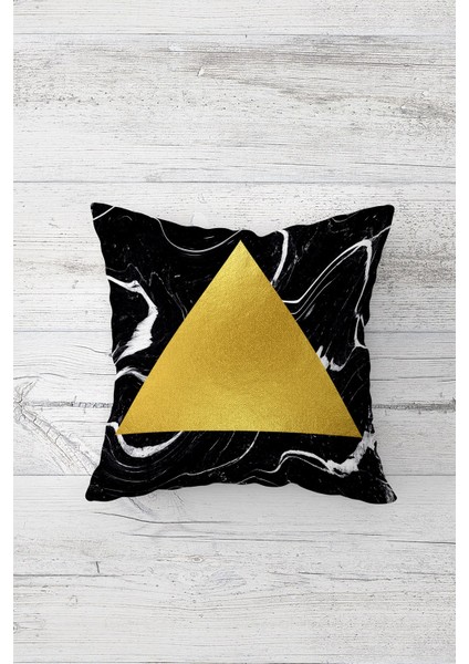 Mermer Gold Üçgenli Çift Tarafı Baskılı Gizli Fermuarlı Yastık Kılıfı Kırlent Koltuk Yastık Kılıfı