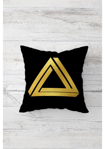 Gold Üçgen Desenli Çift Tarafı Baskılı Gizli Fermuarlı Yastık Kılıfı Kırlent Koltuk Yastık Kılıfı