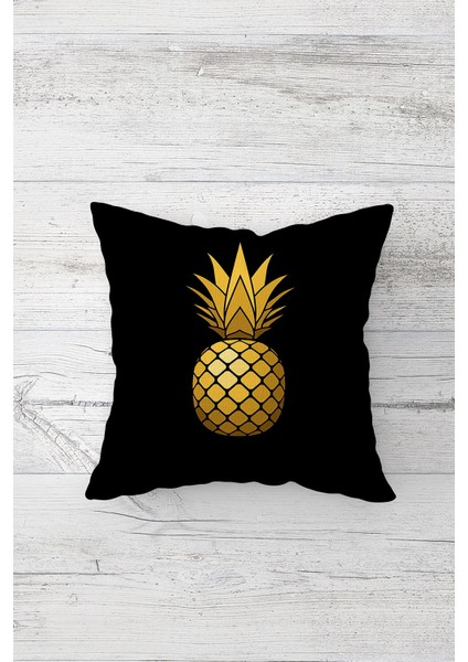 Gold Ananas Desenli Çift Tarafı Baskılı Gizli Fermuarlı Yastık Kılıfı Kırlent Koltuk Yastık Kılıfı