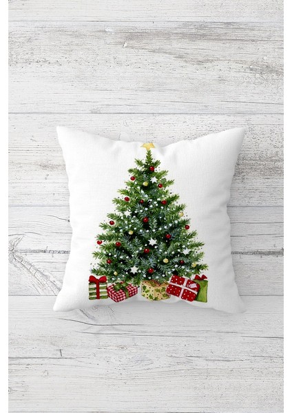 Yılbaşı Çam Ağacı Çift Tarafı Baskılı Gizli Fermuarlı Yastık Kılıfı Kırlent Koltuk Yastık Kılıfı