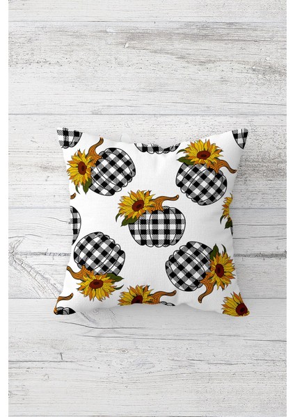 Ekose Balkabağı Ayçiçek Çift Tarafı Baskılı Gizli Fermuar Yastık Kılıfı Kırlent Koltuk Yastık Kılıfı