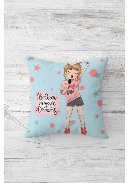 Pop Art Kız Desenli Çift Tarafı Baskılı Gizli Fermuarlı Yastık Kılıfı Kırlent Koltuk Yastık Kılıfı
