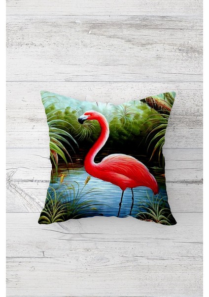 Flamingo Desenli Çift Tarafı Baskılı Gizli Fermuarlı Yastık Kılıfı Kırlent Koltuk Yastık Kılıfı