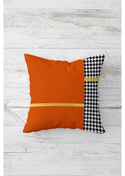 Kazayağı Gold Şerit Desen Çift Tarafı Baskı Gizli Fermuar Yastık Kılıfı Kırlent Koltuk Yastık Kılıfı