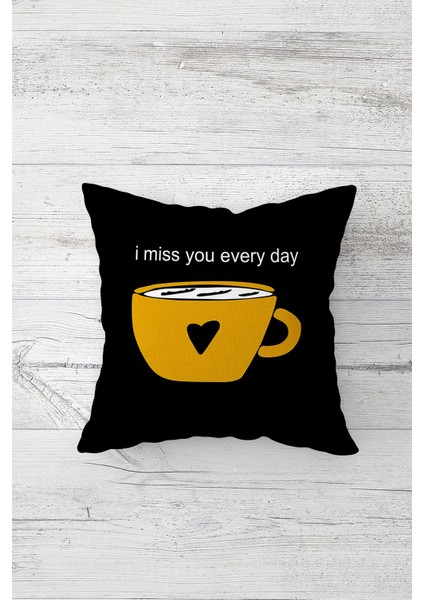 I Miss You Yazılı Fincalı Kalpli Çift Tarafı Baskı Gizli Fermuar Kırlent Koltuk Yastık Kılıfı
