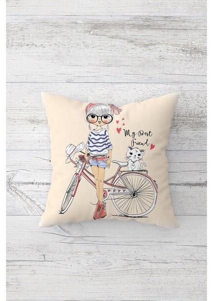 My Best Friend Pop Art Çift Tarafı Baskı Gizli Fermuarlı Yastık Kılıfı Kırlent Koltuk Yastık Kılıfı