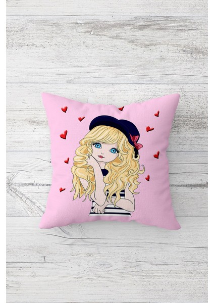 Pop Art Kız Desenli Çift Tarafı Baskılı Gizli Fermuarlı Yastık Kılıfı Kırlent Koltuk Yastık Kılıfı