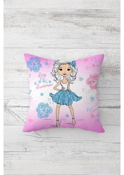 Pop Art Havalı Kız Çift Tarafı Baskılı Gizli Fermuarlı Yastık Kılıfı Kırlent Koltuk Yastık Kılıfı