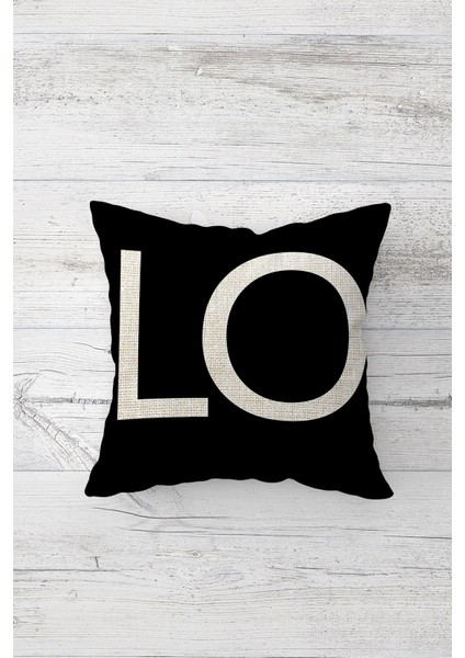 Lo Yazılı Siyah Çift Tarafı Baskılı Gizli Fermuarlı Yastık Kılıfı Kırlent Koltuk Yastık Kılıfı