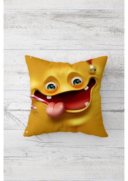 Dil Çıkaran Emoji Çift Tarafı Baskılı Gizli Fermuarlı Yastık Kılıfı Kırlent Koltuk Yastık Kılıfı