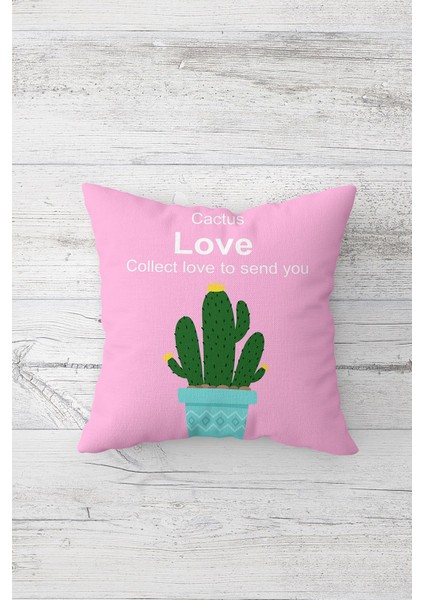 Kaktüs Desenli Çift Tarafı Baskılı Gizli Fermuarlı Yastık Kılıfı Kırlent Koltuk Yastık Kılıfı