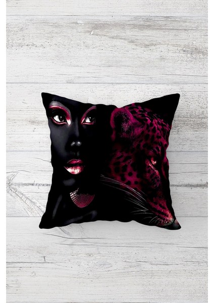 Siyahi Kız Desenli Çift Tarafı Baskılı Gizli Fermuarlı Yastık Kılıfı Kırlent Koltuk Yastık Kılıfı