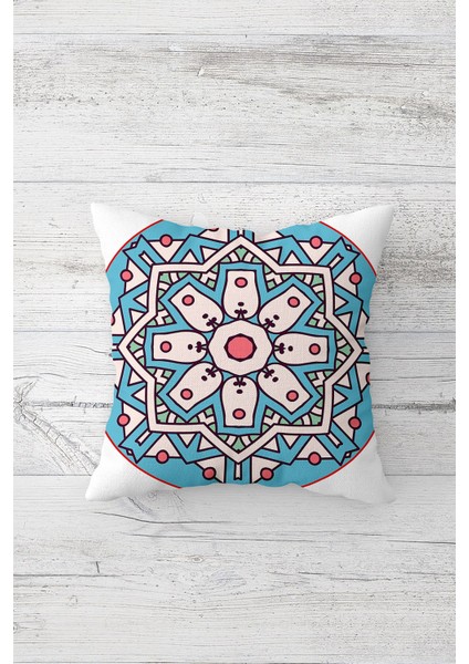 Mevi Bej Desen Mandala Çift Tarafı Baskılı Gizli Fermuarlı Yastık Kılıfı Kırlent Yastık Kılıfı