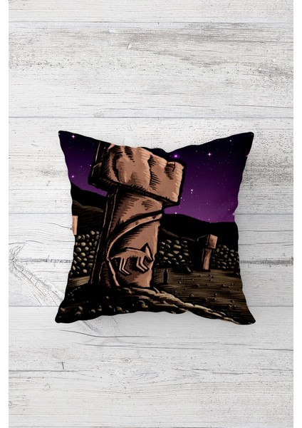 Göbekli Tepe Desenli Çift Tarafı Baskılı Gizli Fermuarlı Yastık Kılıfı Kırlent Koltuk Yastık Kılıfı