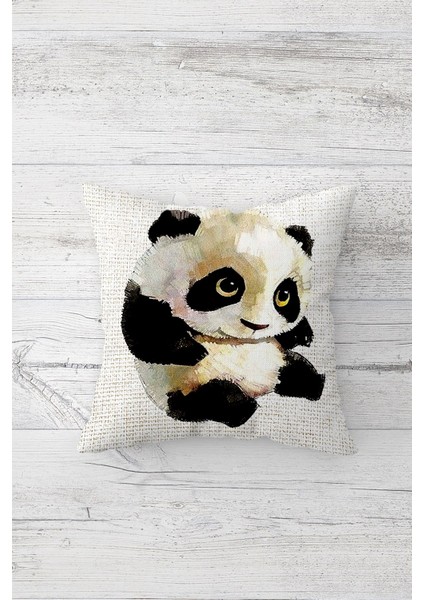 Sevimli Panda Yavrusu Çift Tarafı Baskılı Gizli Fermuarlı Yastık Kılıfı Kırlent Koltuk Yastık Kılıfı