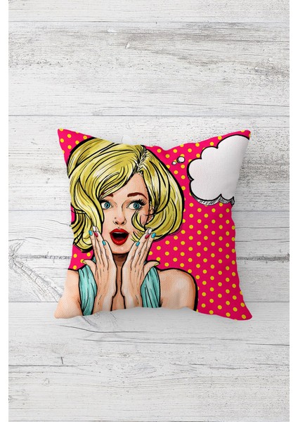 Pop Art Karikatür Desenli Çift Tarafı Baskılı Gizli Fermuarlı Yastık Kılıfı Kırlent Koltuk Kılıfı