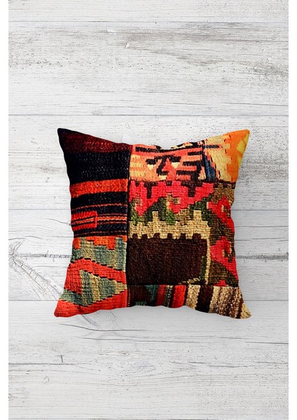 Etnik Kilim Motifli Patchwork Çift Taraflı Gizli Fermuarlı Yastık Kılıf Kırlent Koltuk Yastık Kılıfı