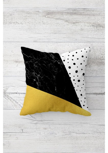 Siyah Gold Mermerli Çift Tarafı Baskılı Gizli Fermuarlı Yastık Kılıfı Kırlent Koltuk Yastık Kılıfı