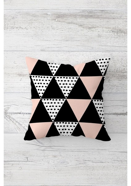 Üçgen Bloklu Benekli Çift Tarafı Baskılı Gizli Fermuarlı Yastık Kılıfı Kırlent Koltuk Yastık Kılıfı