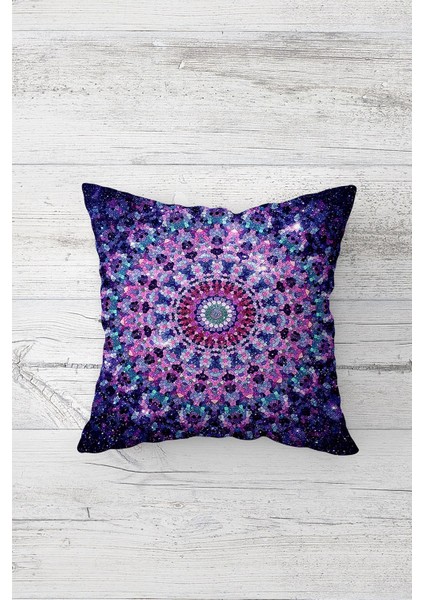 Etnik Mandala Ametist Çift Tarafı Baskılı Gizli Fermuarlı Yastık Kılıfı Kırlent Koltuk Yastık Kılıfı