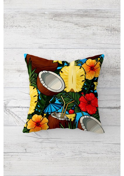 Tropikal Meyve Çift Tarafı Baskılı Gizli Fermuarlı Yastık Kılıfı Kırlent Koltuk Yastık Kılıfı