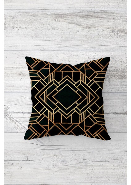Gold Geometrik Desenli Çift Tarafı Baskı Gizli Fermuarlı Yastık Kılıfı Kırlent Koltuk Yastık Kılıfı