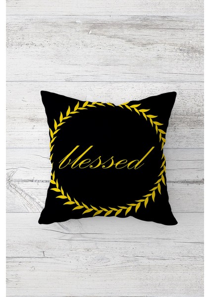 Blessed Çift Tarafı Baskılı Gizli Fermuarlı Yastık Kılıfı Kırlent Koltuk Yastık Kılıfı