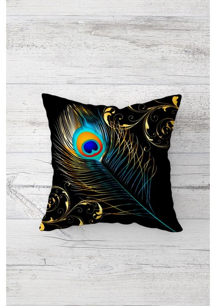 Siyah Tüy Desen Çift Tarafı Baskılı Gizli Fermuarlı Yastık Kılıfı Kırlent Koltuk Yastık Kılıfı