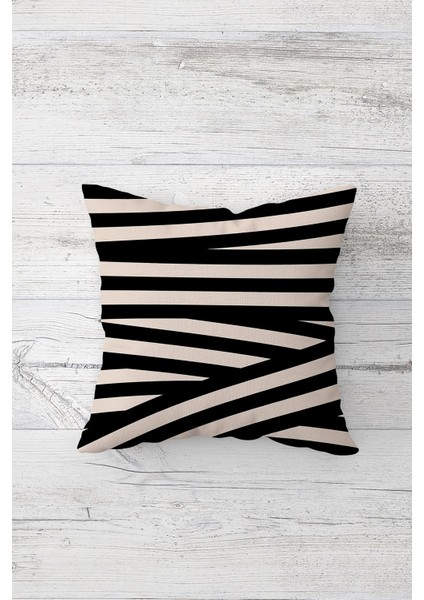 Siyah Beyaz Desen Çift Tarafı Baskılı Gizli Fermuarlı Yastık Kılıfı Kırlent Koltuk Yastık Kılıfı