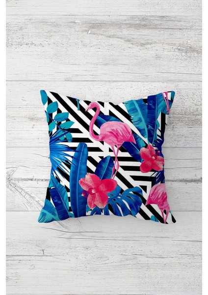 Tropikal Temalı Flamingo Çift Tarafı Baskılı Gizli Fermuarlı Yastık Kılıfı Kırlent Yastık Kılıfı