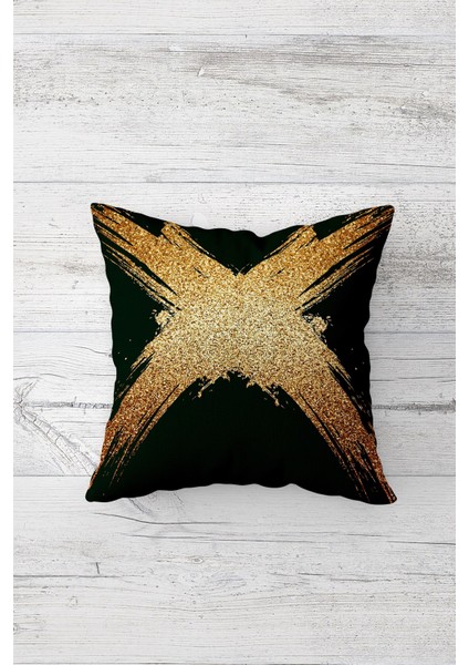 Gold Detay Dekoratif Çift Tarafı Baskılı Gizli Fermuarlı Yastık Kılıfı Kırlent Koltuk Yastık Kılıfı