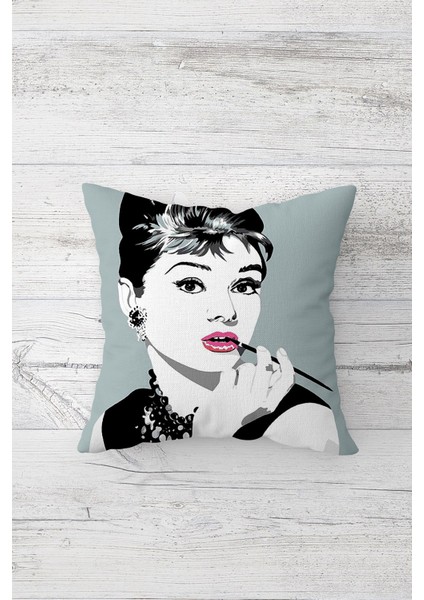 Audrey Hepburn Çift Tarafı Baskılı Gizli Fermuarlı Yastık Kılıfı Kırlent Koltuk Yastık Kılıfı